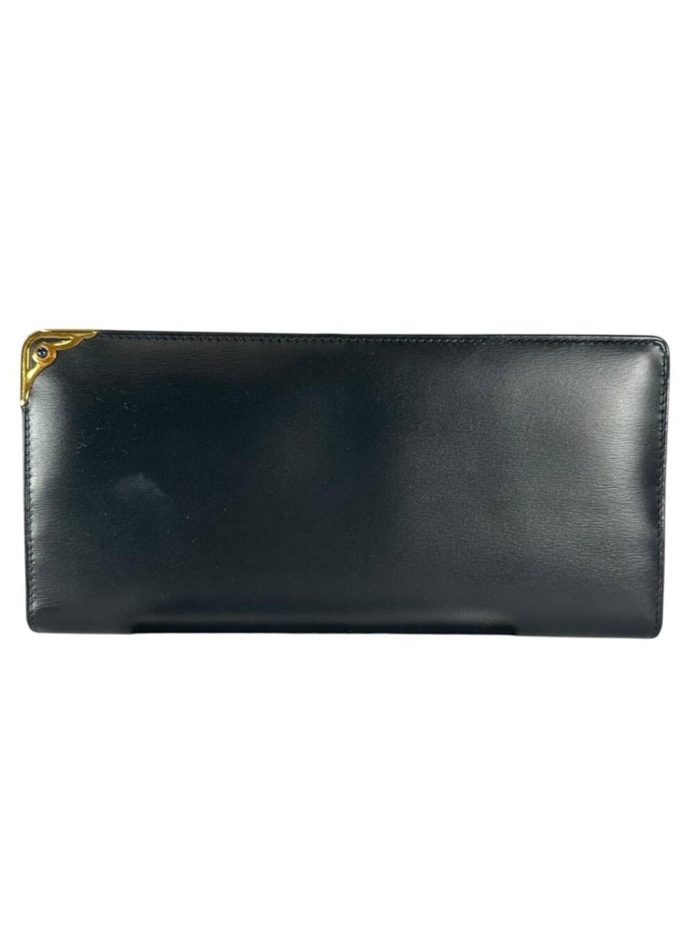 Cartier Sapphire Line Leather Black Wallet Gold